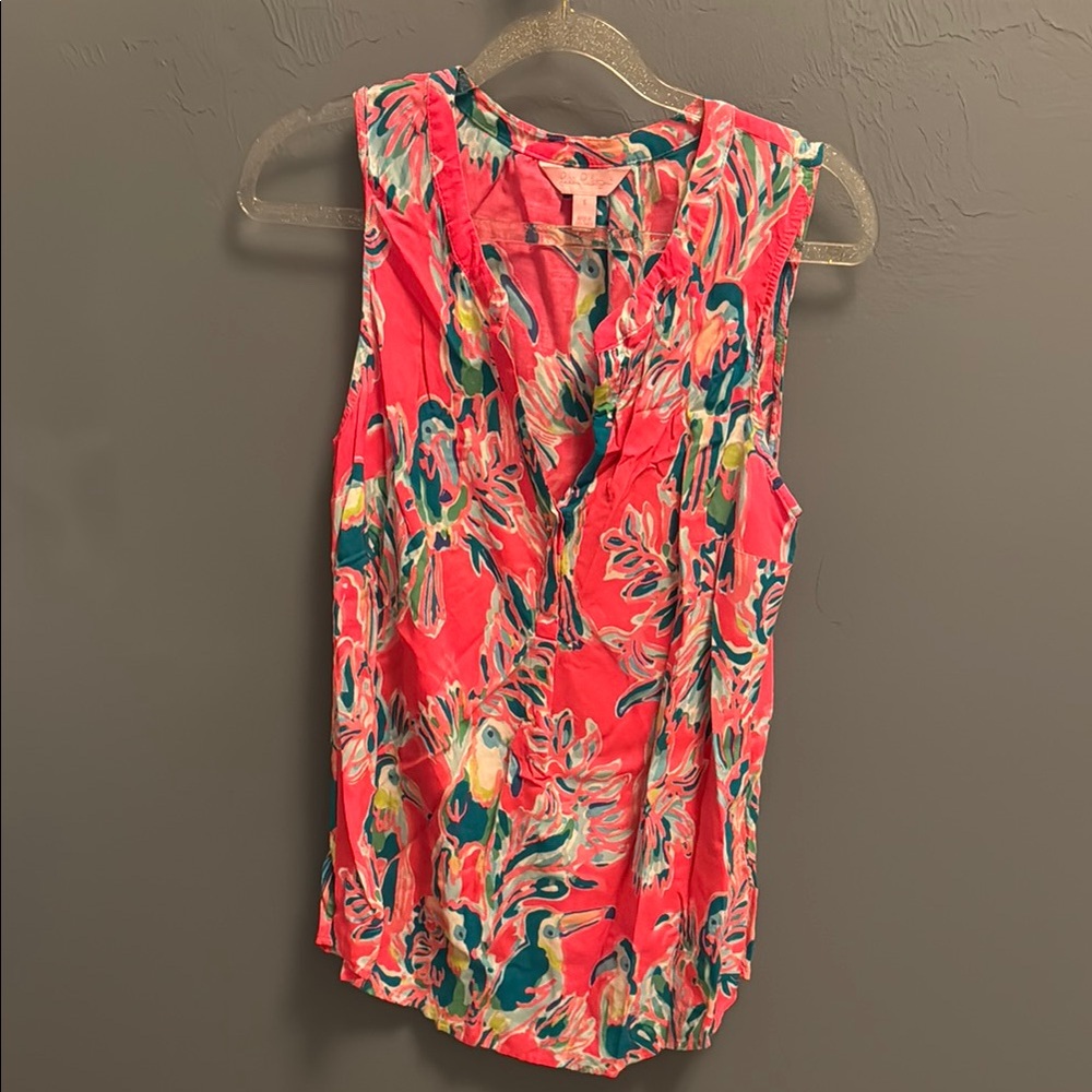 Lilly Pulitzer Floral Sleeveless Top - Pink Toucan Print Size Small